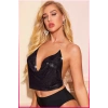 Kristal Siyah Taşlı Parlak Crop & Bluz Kolsuz Kayık Yaka Parti Plaj Büstiyer
