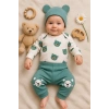 Kulaklı Ayıcık % 100 Pamuk 3lü Erkek Bebek Takım