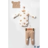 Kulaklı Ayıcık % 100 Pamuk 3lü Erkek Bebek Takım
