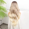 Kumral Platin Ombre  ve Röfleli Fiber Sentetik Geniş Dalgalı Tül Peruk