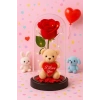 LED Işıklı Mika Fanus İçinde Gül ve Lüx Peluş Ayıcık – 20 cm Sevgiliye Hediye
