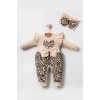 Leopar Desenli Fiyonklu % 100 Pamuk Kız Bebek Tulum
