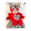 Leopar Desenli Fiyonklu % 100 Pamuk Kız Bebek Tulum