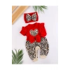 Leopar Desenli Fiyonklu % 100 Pamuk Kız Bebek Tulum