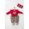 Leopar Desenli Fiyonklu % 100 Pamuk Kız Bebek Tulum