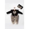 Leopar Desenli Fiyonklu % 100 Pamuk Kız Bebek Tulum