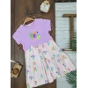 LİLA BİSİKLET YAKA KISA KOLLU LASTİKLİ BEL PAÇA KIZ ÇOCUK & BEBEK ELBISE