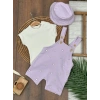 Lila Şapkalı Zarif Slopet 3lü Kız Bebek Takım