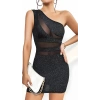 Luna Lora Black Starlight Özel Tasarım Tek Omuz Dekolteli Işıltılı Fantezi Mini Club Elbisesi