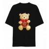 MARSiLYAN- 14 Şubat Sevgililer Günü I Love You Ayı Baskılı Oversize Bisiklet Yaka T-shirt - Siyah