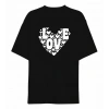 MARSiLYAN- 14 Şubat Sevgililer Günü Love Kalp Baskılı Oversize Bisiklet Yaka T-shirt - Siyah