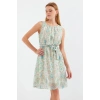 MARSiLYAN- 2501 Desenli Sıfır Kol Şifon Elbise - Mint