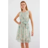 MARSiLYAN- 2501 Desenli Sıfır Kol Şifon Elbise - Mint