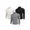 MARSiLYAN- 3 Adet Unisex Kaşkorse Boğazlı Full Likralı Fitilli Body Kazak