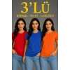 MARSiLYAN- 3’lü Kısa Kollu Bisiklet Yaka Basic Slim Fit T-Shirt - Kırmızı - Mavi - Turuncu