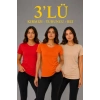 MARSiLYAN- 3’lü Kısa Kollu Bisiklet Yaka Basic Slim Fit T-Shirt - Kırmızı - Turuncu - Bej