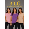 MARSiLYAN- 3’lü Kısa Kollu Bisiklet Yaka Basic Slim Fit T-Shirt - Pudra Pembe - Mor - Bej