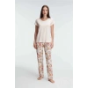 MARSiLYAN- Anıl 9878 Kısa Kol Bisiklet Yaka Kadın Viskon Çiçek Desenli Yazlık Örme Dantel Detaylı Pijama Takımı