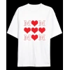 MARSiLYAN- Anneler Günü Hediye MOM Kalp Baskılı Oversize Bisiklet Yaka T-shirt - Beyaz
