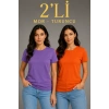 MARSiLYAN- Basic Bisiklet Yaka Yazlık Slim Fit T-Shirt - Mor  - Turuncu