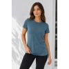 MARSiLYAN- Basic Bisiklet Yaka Yazlık Slim Fit T-Shirt - Pudra Pembe - Petrol Mavi