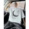 MARSiLYAN- Baskılı Oversize Bisiklet Yaka T-shirt - Beyaz