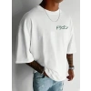 MARSiLYAN- Baskılı Oversize Bisiklet Yaka T-shirt - Beyaz