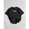 MARSiLYAN- Baskılı Oversize Bisiklet Yaka T-shirt - Siyah