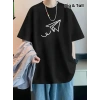 MARSiLYAN- Baskılı Oversize Bisiklet Yaka T-shirt - Siyah