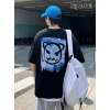 MARSiLYAN- Baskılı Oversize Bisiklet Yaka T-shirt - Siyah