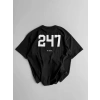 MARSiLYAN- Baskılı Oversize Bisiklet Yaka T-shirt - Siyah