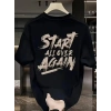 MARSiLYAN- Baskılı Oversize Bisiklet Yaka T-shirt - Siyah