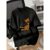 MARSiLYAN- Baskılı Oversize Bisiklet Yaka T-shirt - Siyah