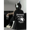 MARSiLYAN- Baskılı Oversize Bisiklet Yaka T-shirt - Siyah