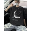 MARSiLYAN- Baskılı Oversize Bisiklet Yaka T-shirt - Siyah