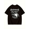 MARSiLYAN- Baskılı Oversize Bisiklet Yaka T-shirt - Siyah