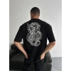MARSiLYAN- Baskılı Oversize Bisiklet Yaka T-shirt - Siyah
