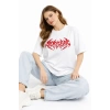 MARSiLYAN- Baskılı T-Shirt Yazlık Kısa Kol Bisiklet Yaka Rahat Kalıp Tişört - Beyaz