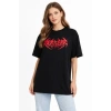 MARSiLYAN- Baskılı T-Shirt Yazlık Kısa Kol Bisiklet Yaka Rahat Kalıp Tişört - Siyah