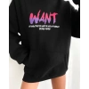 MARSiLYAN- Baskılı Üç İplik Kapüşonlu Oversize Sweatshirt - Siyah