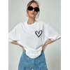 MARSiLYAN- Bisiklet Yaka Baskılı Oversize T-Shirt - Beyaz