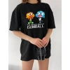 MARSiLYAN- Bisiklet Yaka Baskılı Oversize T-Shirt - Siyah
