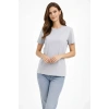 MARSiLYAN- Bisiklet Yaka Tişört  Regular Kalıp Basic Pamuklu  Günlük Kullanım  T-shirt - Gri