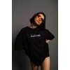 MARSiLYAN- Bisiklet Yakalı Sırt Baskılı Oversize T-Shirt - Siyah