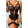 MARSiLYAN-  Black Lace Obsession Özel Tasarım Siyah Dantelli Fantezi Jartiyer Takımı