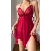 MARSiLYAN-  Bordo Butterfly Lace Kelebek İşlemeli Tül Fantezi Gecelik