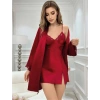 MARSiLYAN-  Bordo İnce Askılı Saten 2li Gecelik Sabahlık Takımı