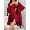 MARSiLYAN-  Bordo İnce Askılı Saten 2li Gecelik Sabahlık Takımı