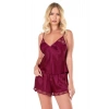 MARSiLYAN-  Bordo Saten Babydoll Şort Takımı
