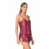MARSiLYAN-  Bordo Saten Babydoll Şort Takımı
